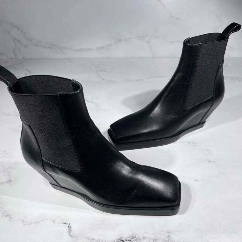 Rick Owens Elastic Sliver Toe Black Leather Wedges Boots